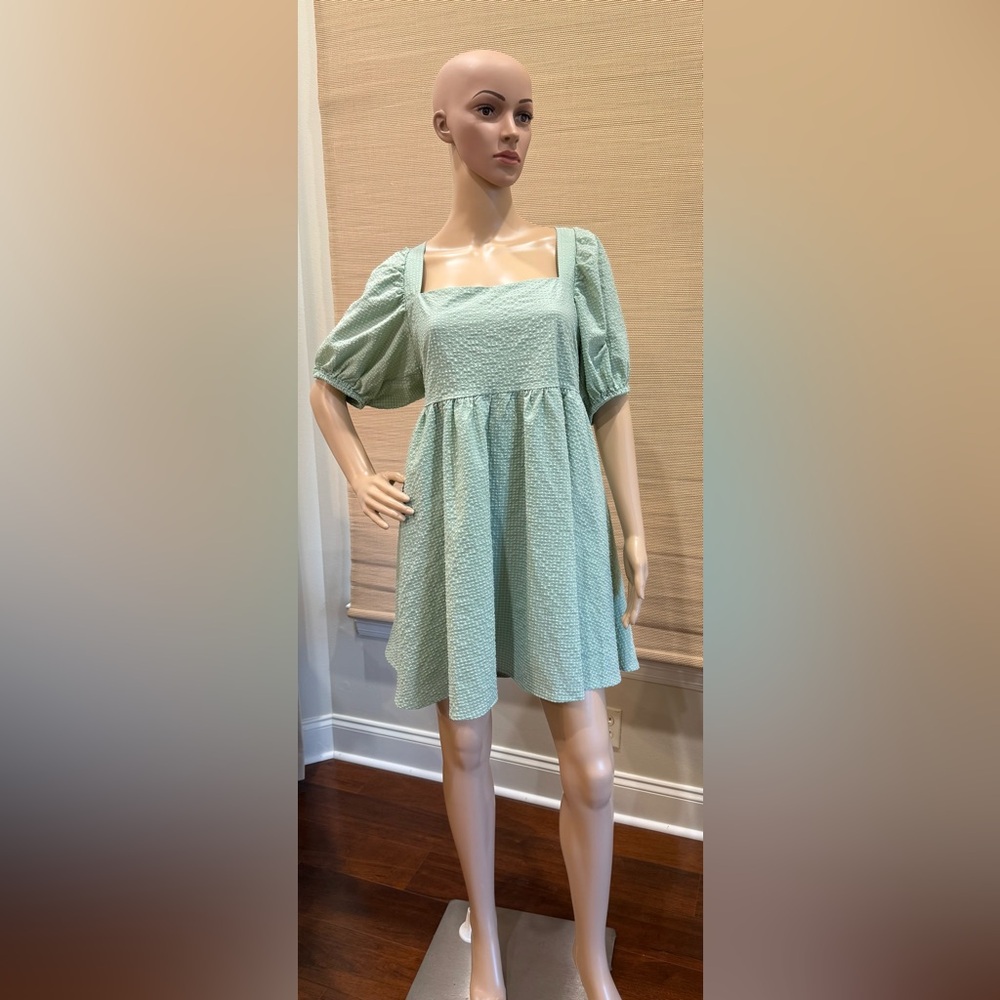 MARBLE Light Green Mini Dress with Puff Sleeves